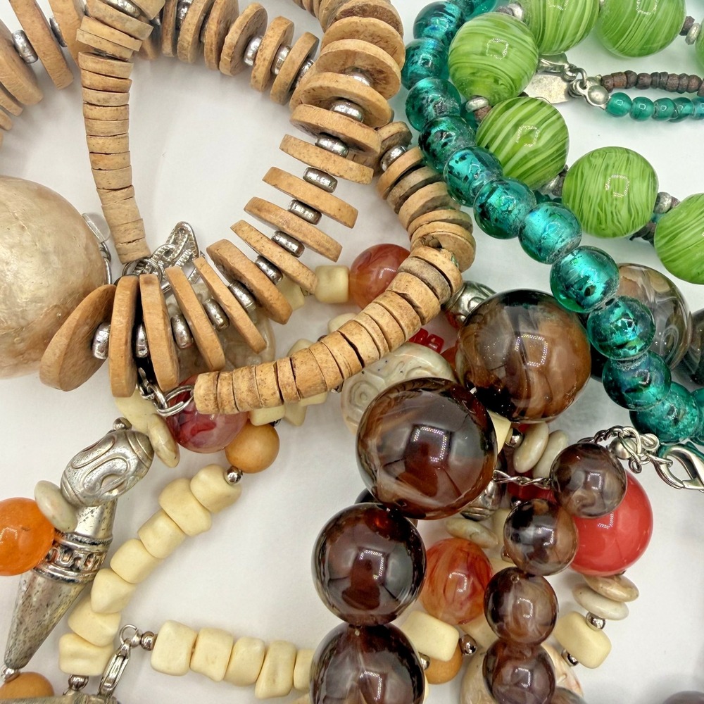 Mixed Lot Chunky Beaded Boho Jewelry Wood Glass Bone Stone Acrylic Necklaces